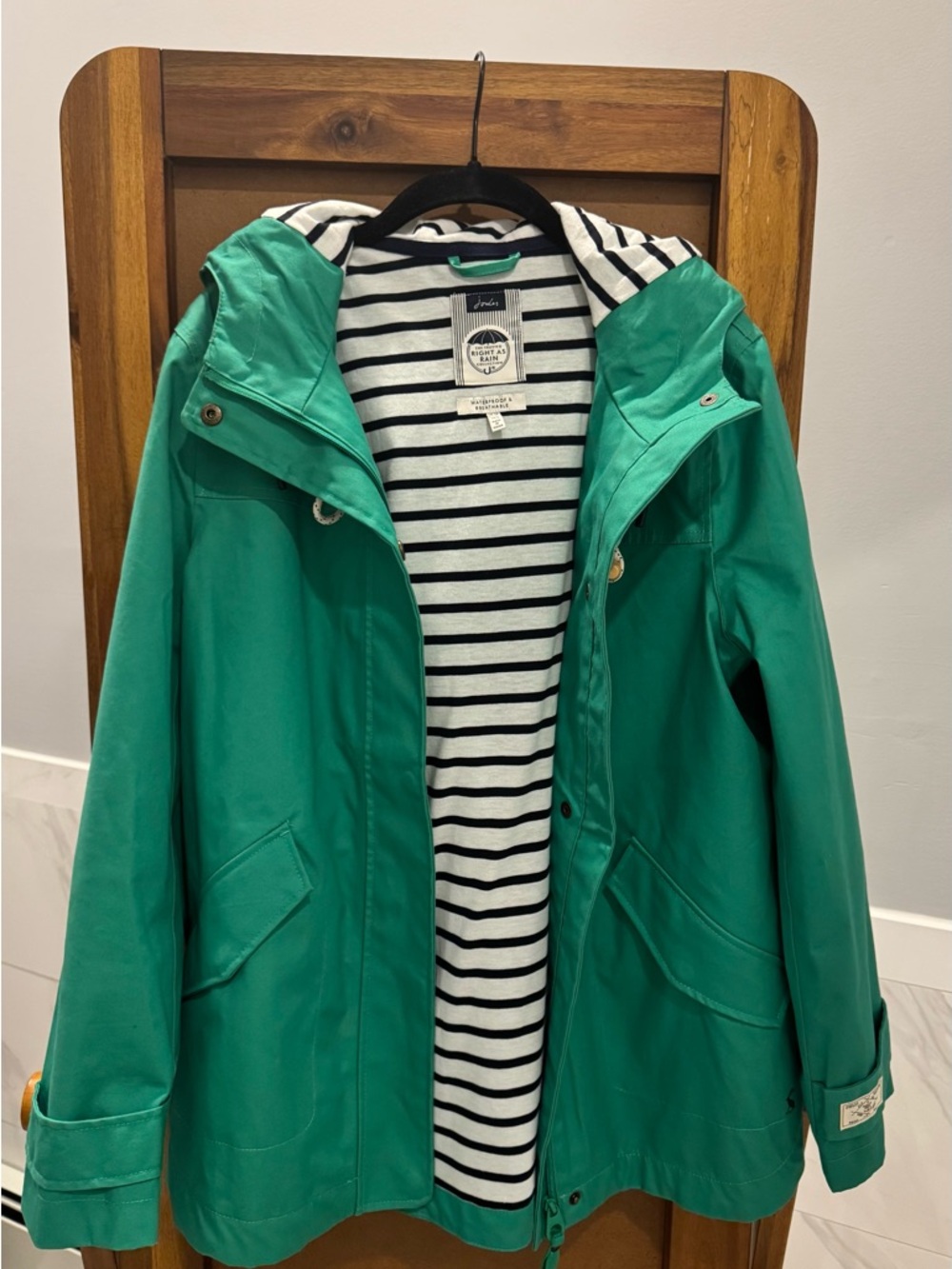 Joules Teal Green Hooded Raincoat with Striped Lining